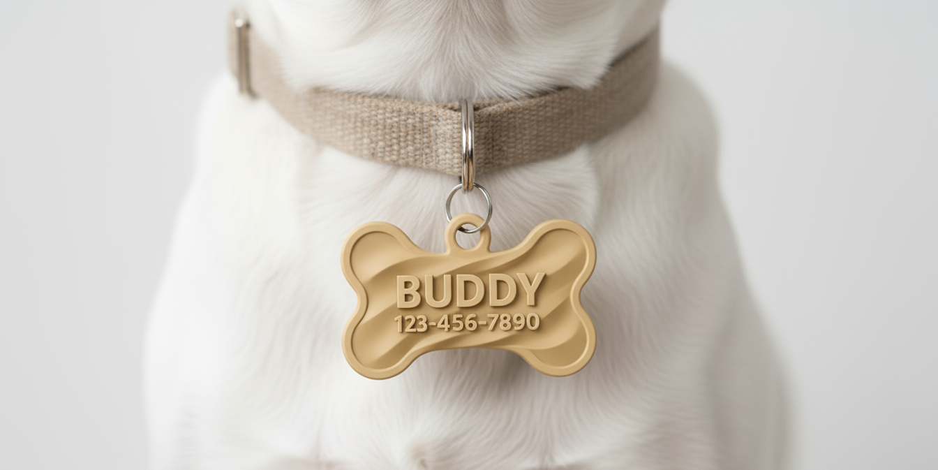 Twist Bone Pet ID Tag – Personalized Dog Name Tag with Engraving